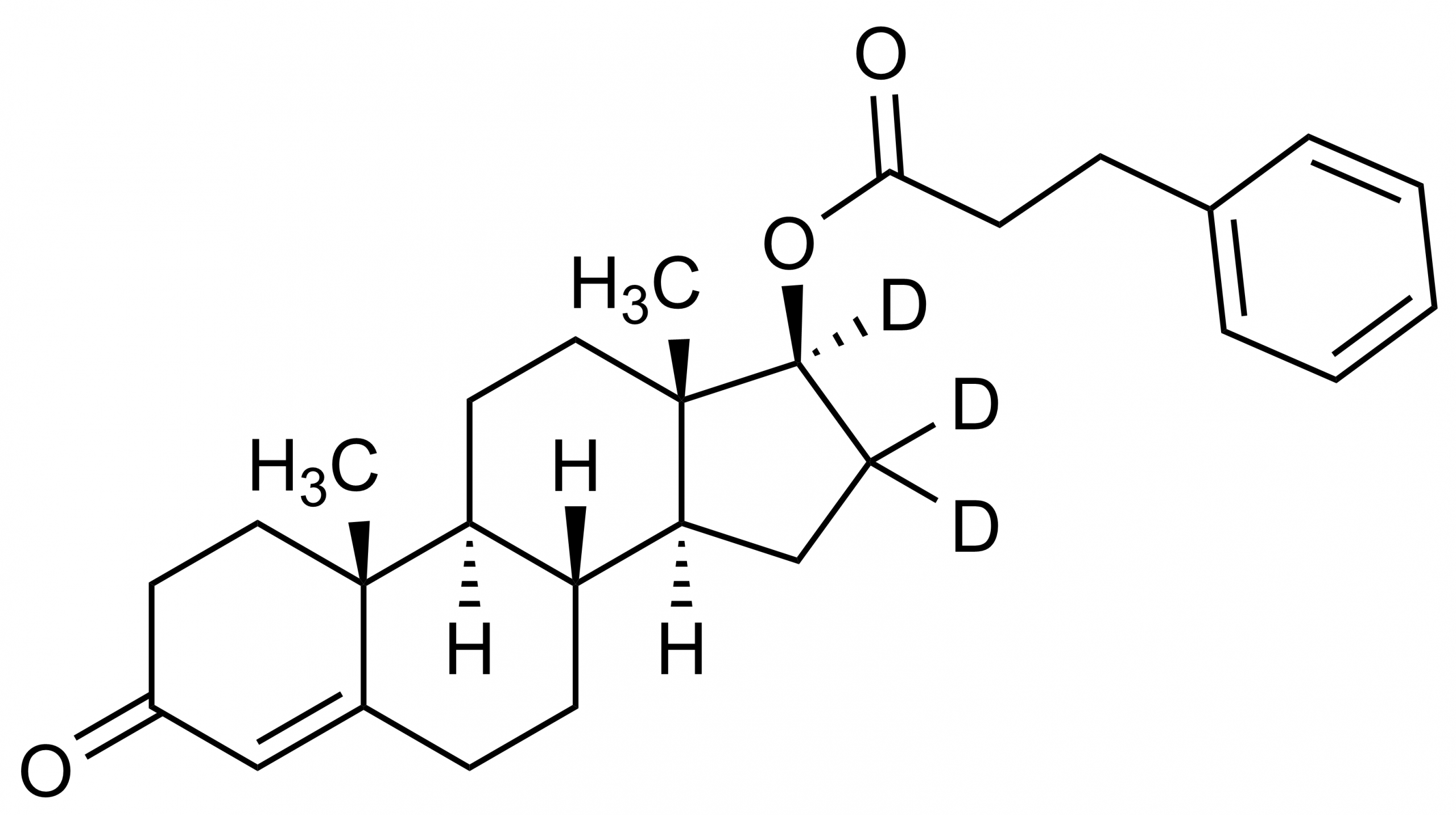 Molecular structure of Testosterone-16,16,17-D3 3-phenylpropionate reference standard (CAS 876054-55-6) for LC-MS/MS and GC-MS analysis