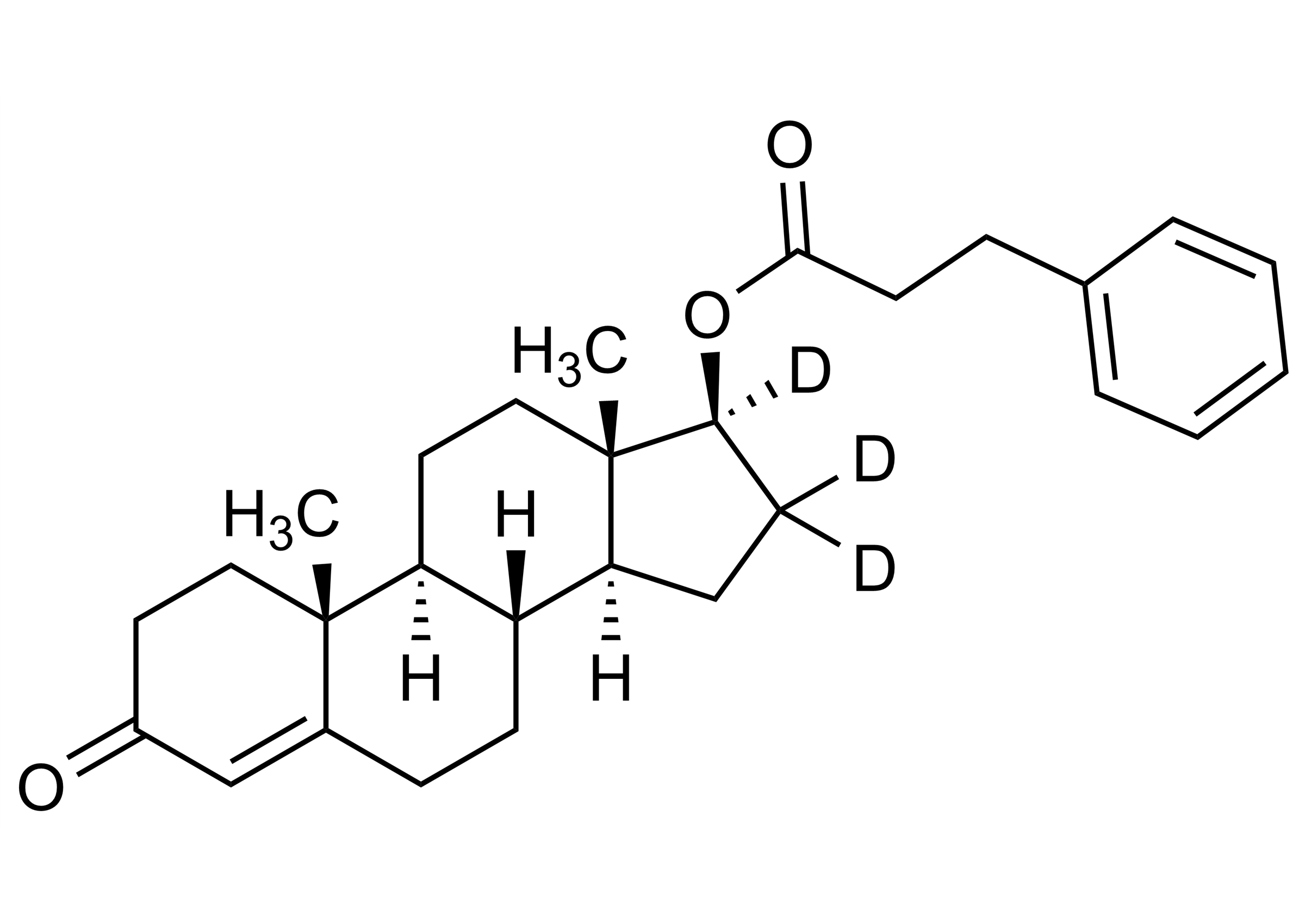 Molecular structure of Testosterone-16,16,17-D3 3-phenylpropionate reference standard (CAS 876054-55-6) for LC-MS/MS and GC-MS analysis