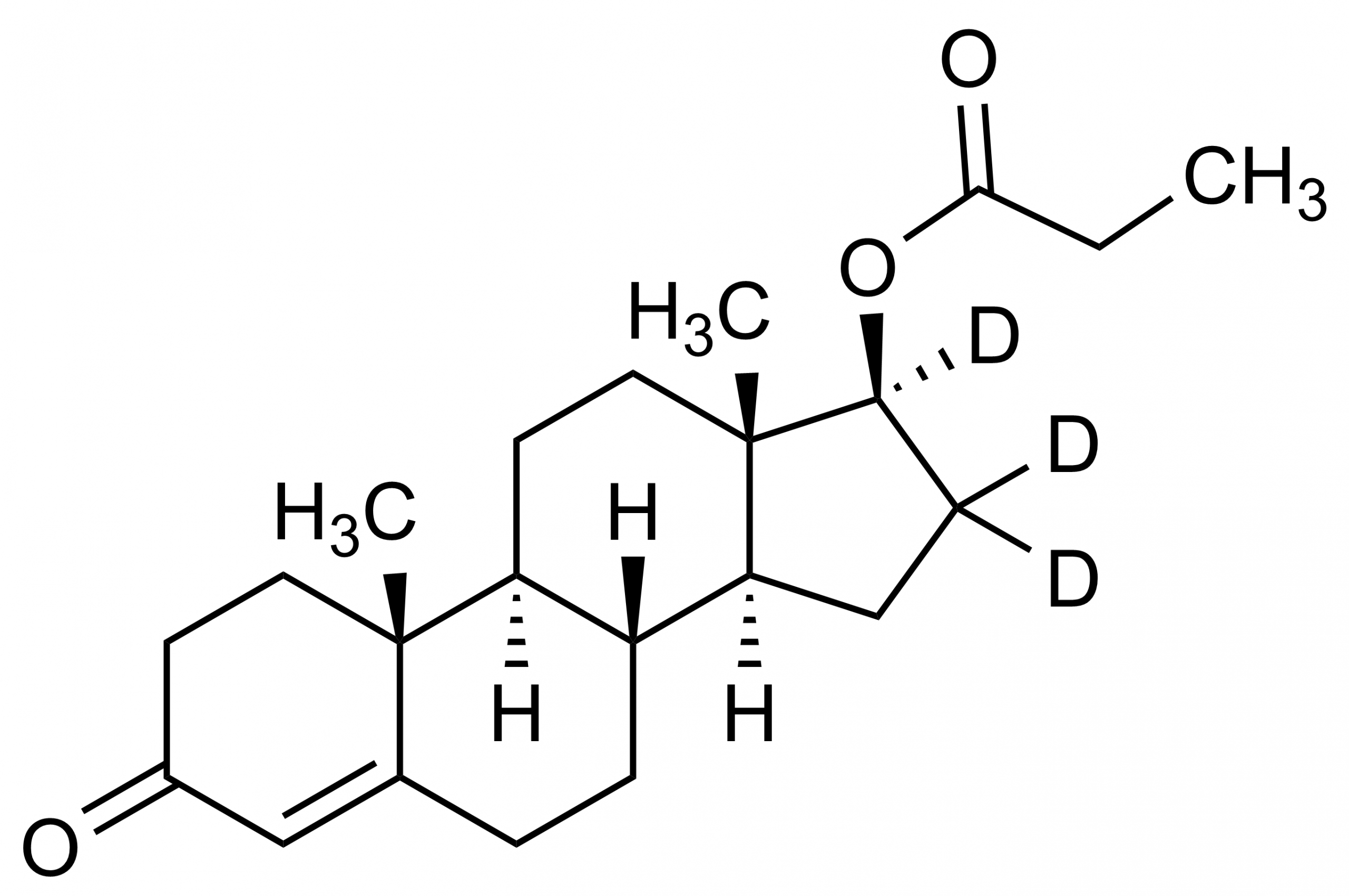 Testosterone-16,16,17-D3 propionate Reference Standard Structure Molecular structure of Testosterone-16,16,17-D3 propionate reference standard (CAS 876054-54-5) for LC-MS/MS and GC-MS analysis