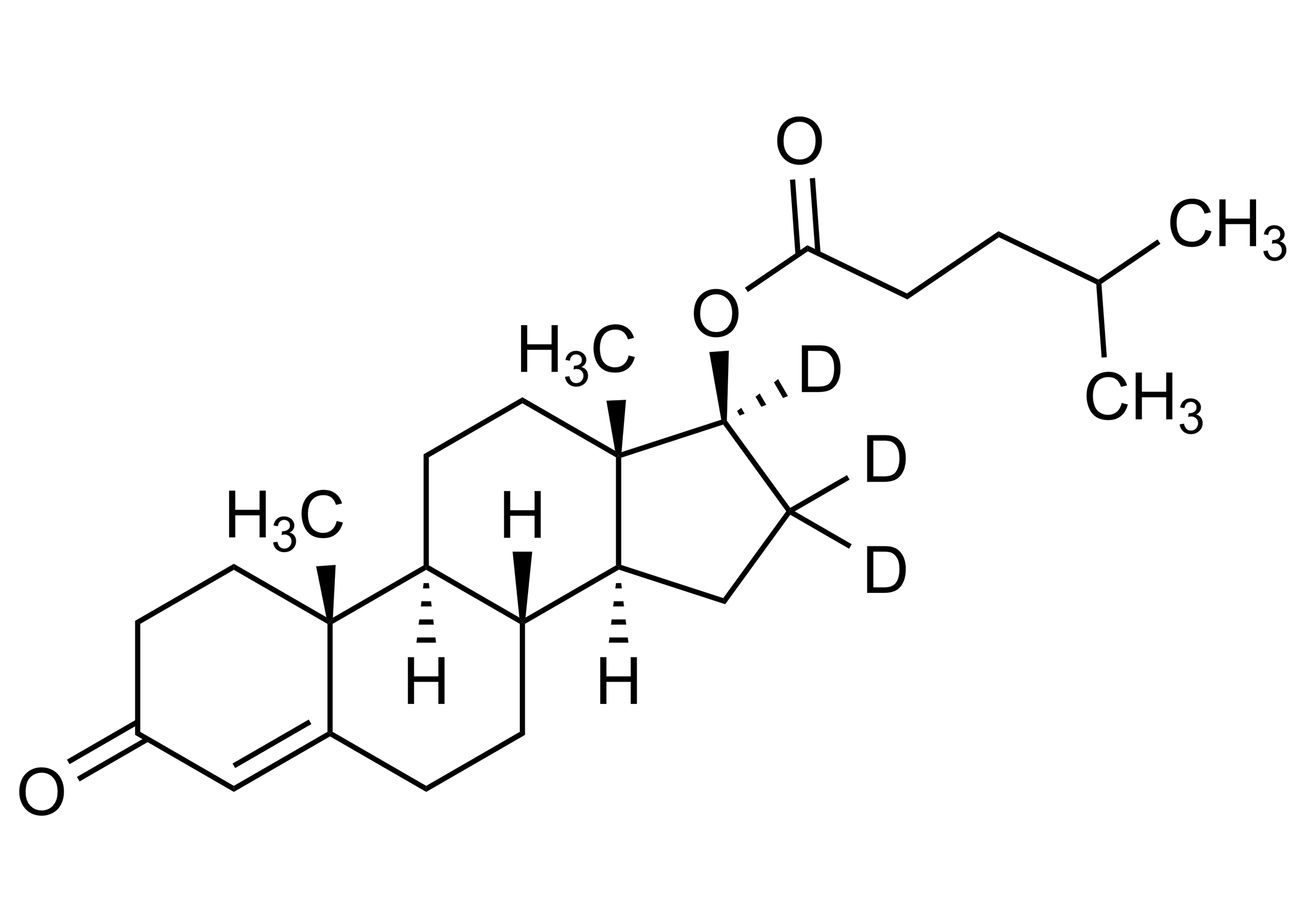 Testosterone-16,16,17-D3-isocaproate Reference Standard Structure Molecular structure of Testosterone-16,16,17-D3-isocaproate reference standard for LC-MS/MS and GC-MS calibration