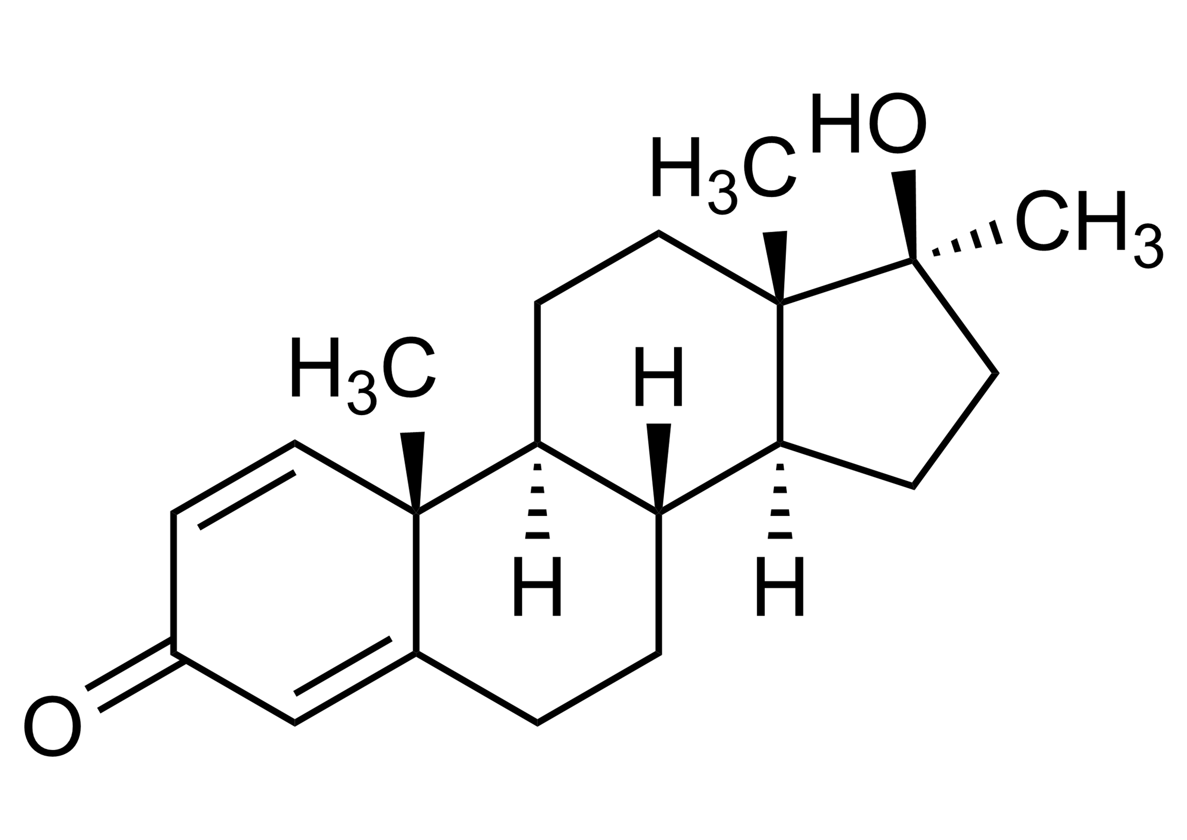 Molecular structure of Methandienone reference standard (CAS 72-63-9)