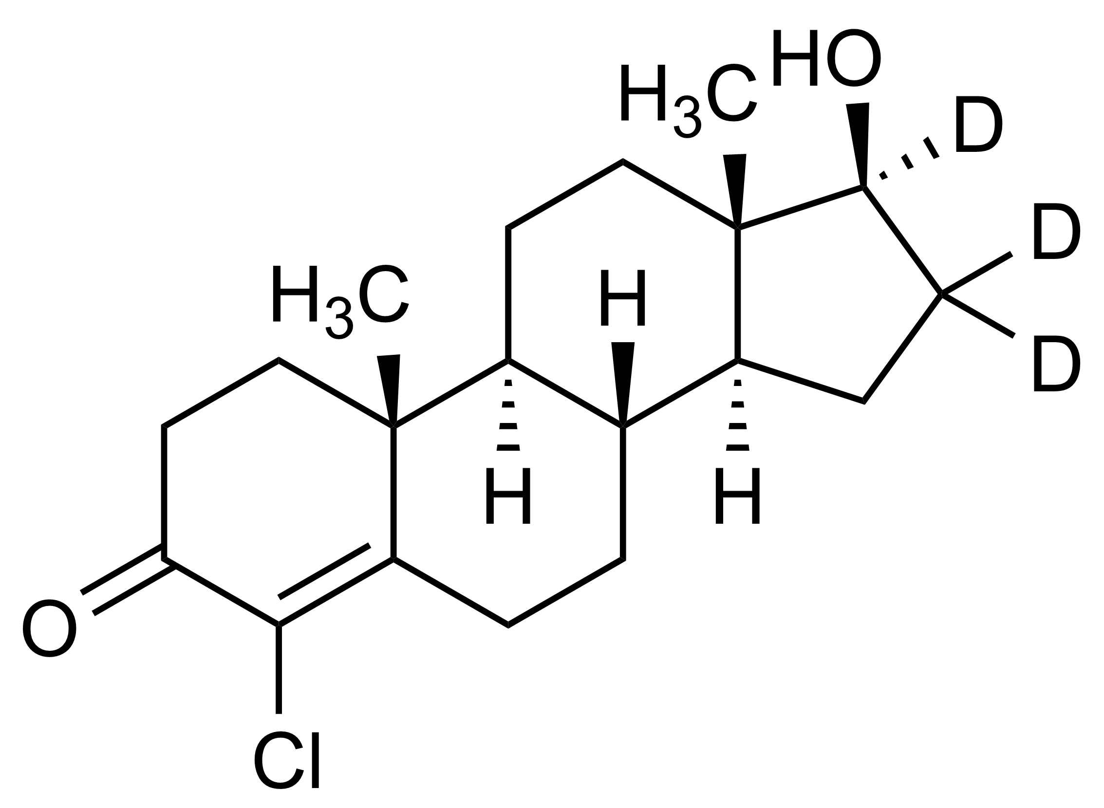 Chlortestosterone-D3 Reference Standard Structure Image Chlortestosterone-D3 reference standard molecular structure for LC-MS/MS and GC-MS