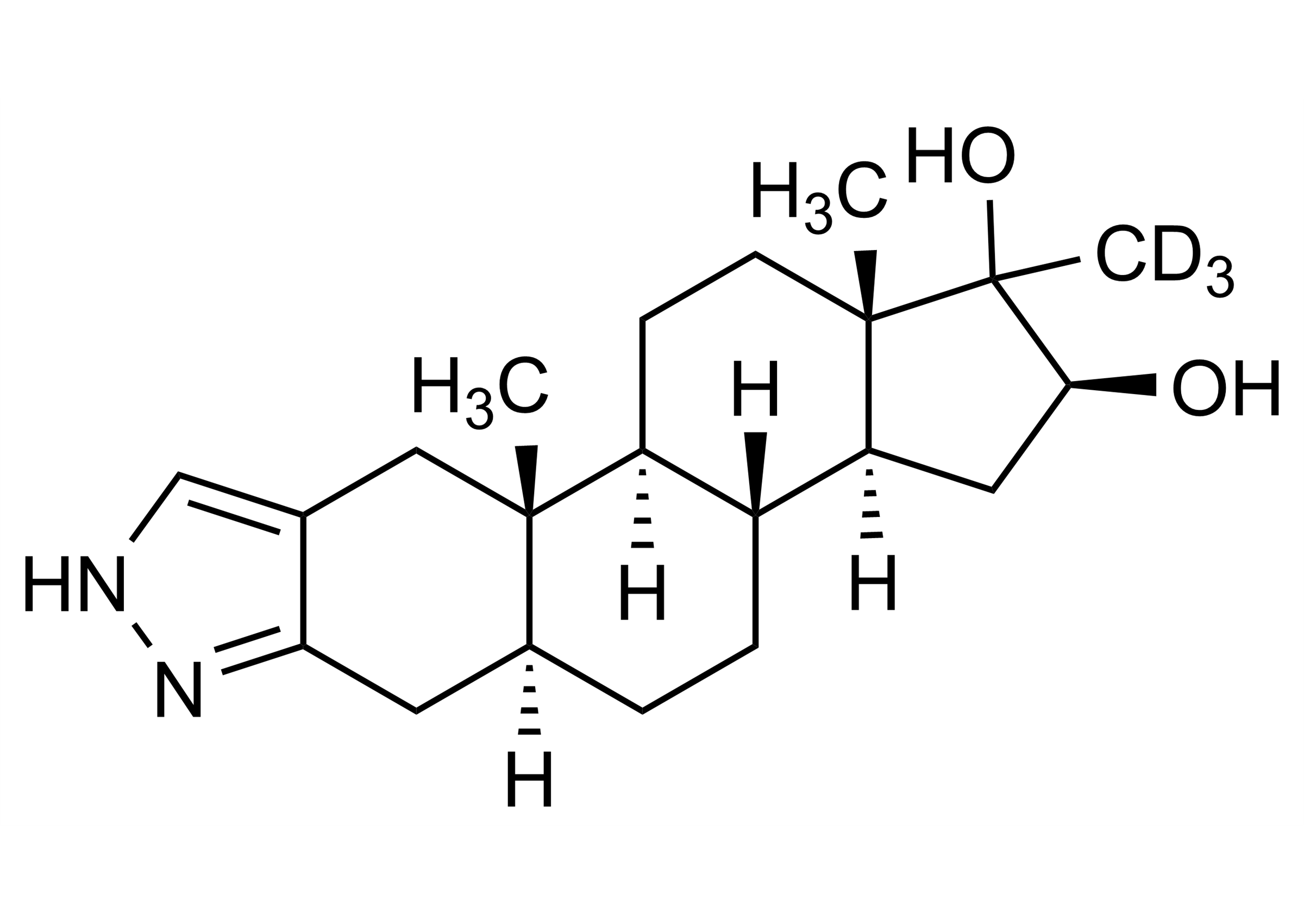 16beta Hydroxystanozolol D3 Reference Standard Molecular Structure Molecular structure of 16beta Hydroxystanozolol D3 reference standard for LC-MS/MS and GC-MS analysis