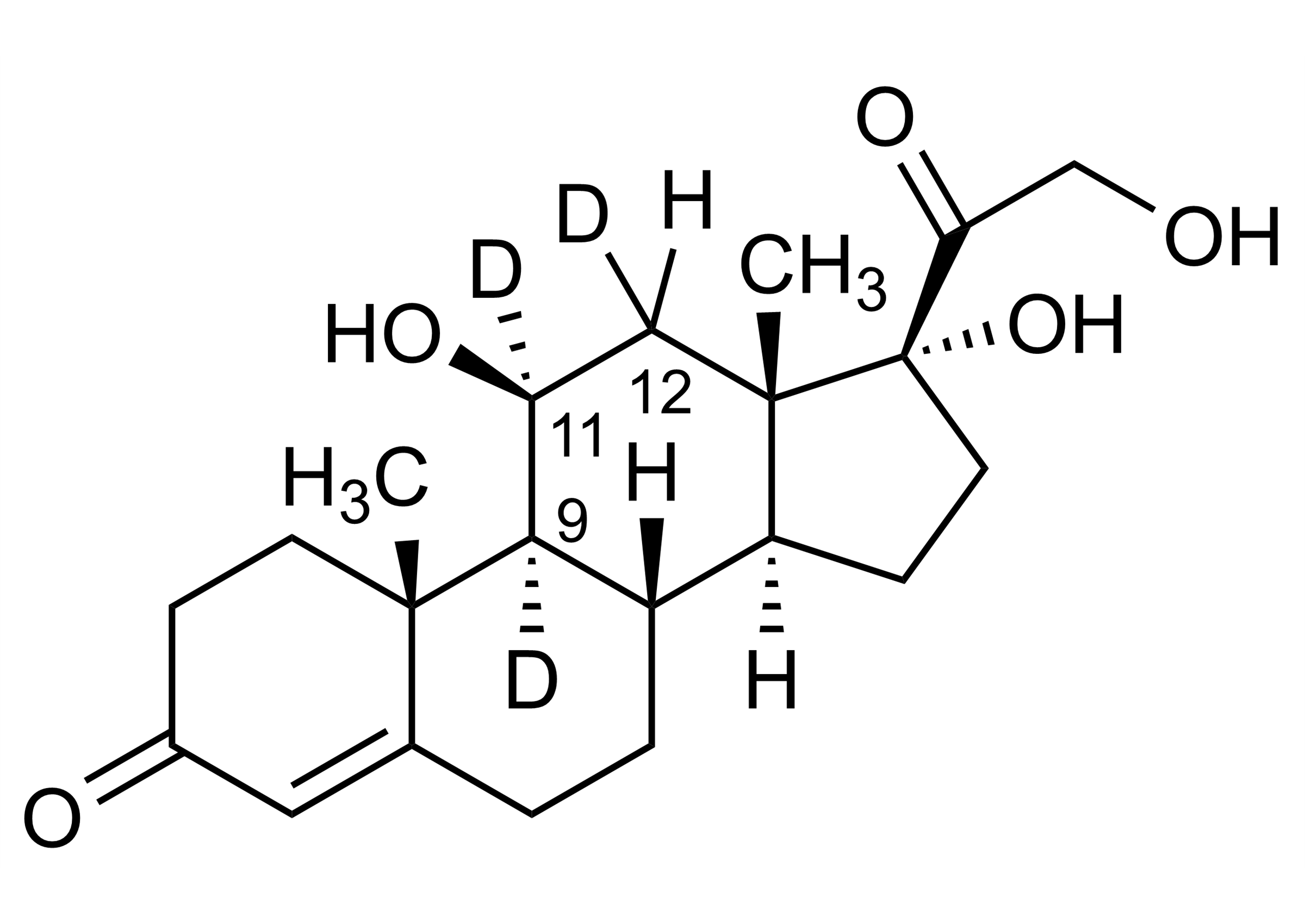 Cortisol-9,11,12-D3 reference standard molecular structure for LC-MS/MS and GC-MS calibration
