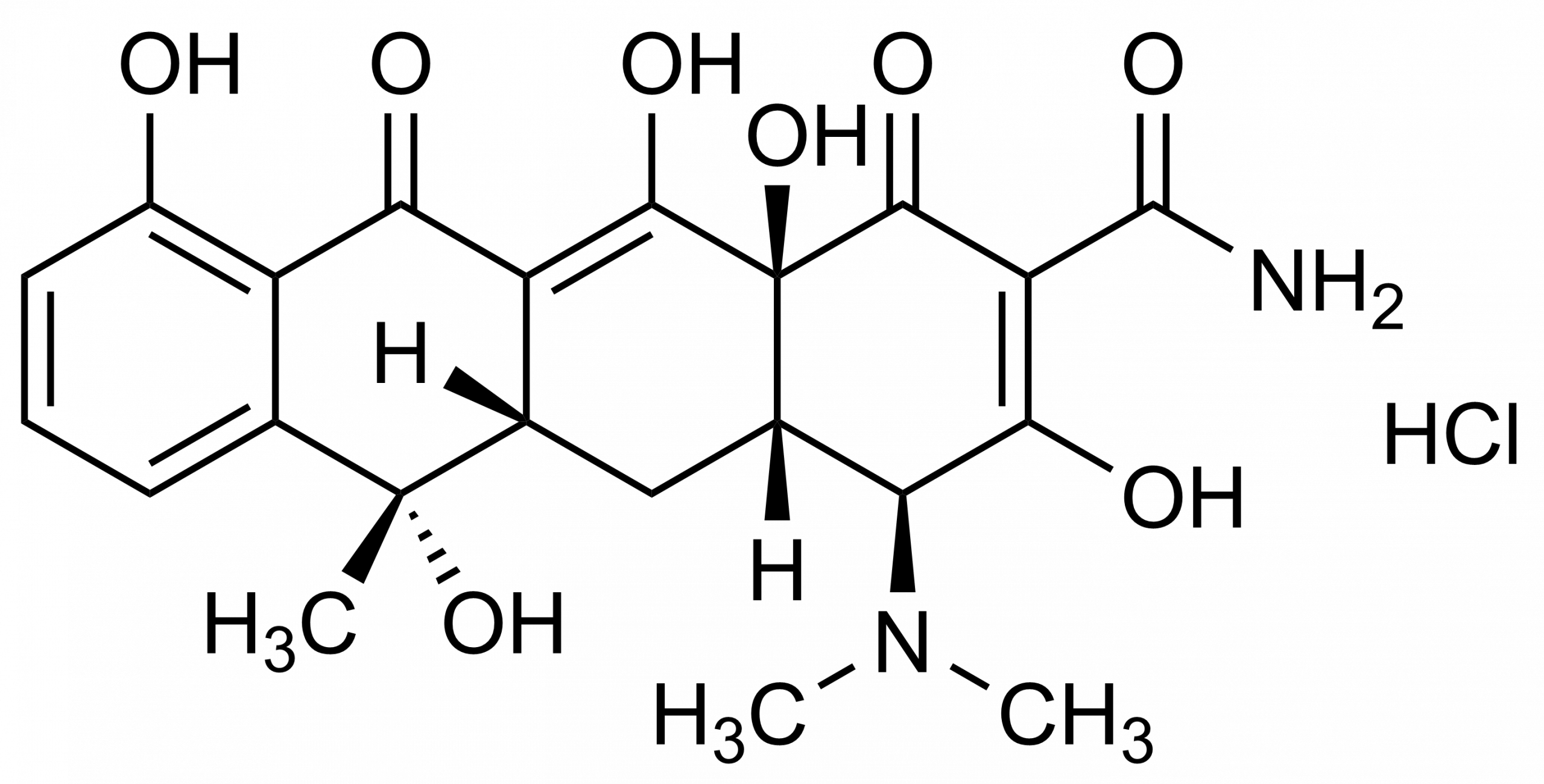 Tetracycline hydrochloride Reference Standard Structure CAS 64-75-5 Molecular structure of Tetracycline hydrochloride reference standard CAS 64-75-5