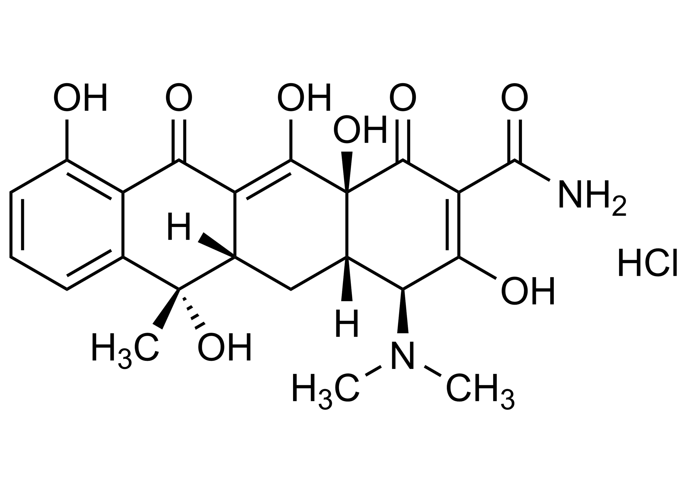 Tetracycline hydrochloride Reference Standard Structure CAS 64-75-5 Molecular structure of Tetracycline hydrochloride reference standard CAS 64-75-5