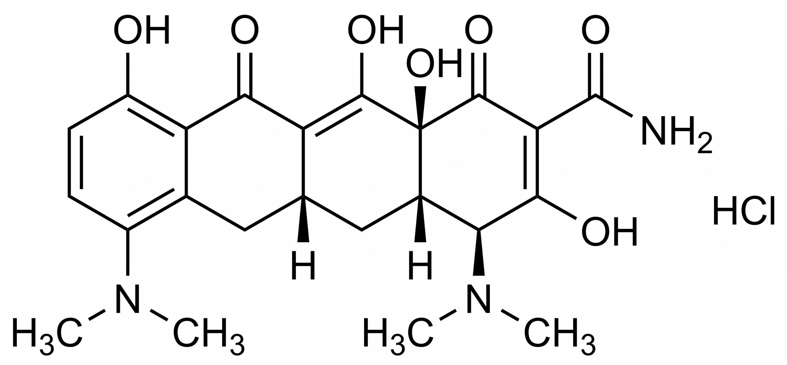 Minocycline hydrochloride Reference Standard Structure Minocycline hydrochloride reference standard molecular structure for LC-MS/MS and GC-MS calibration