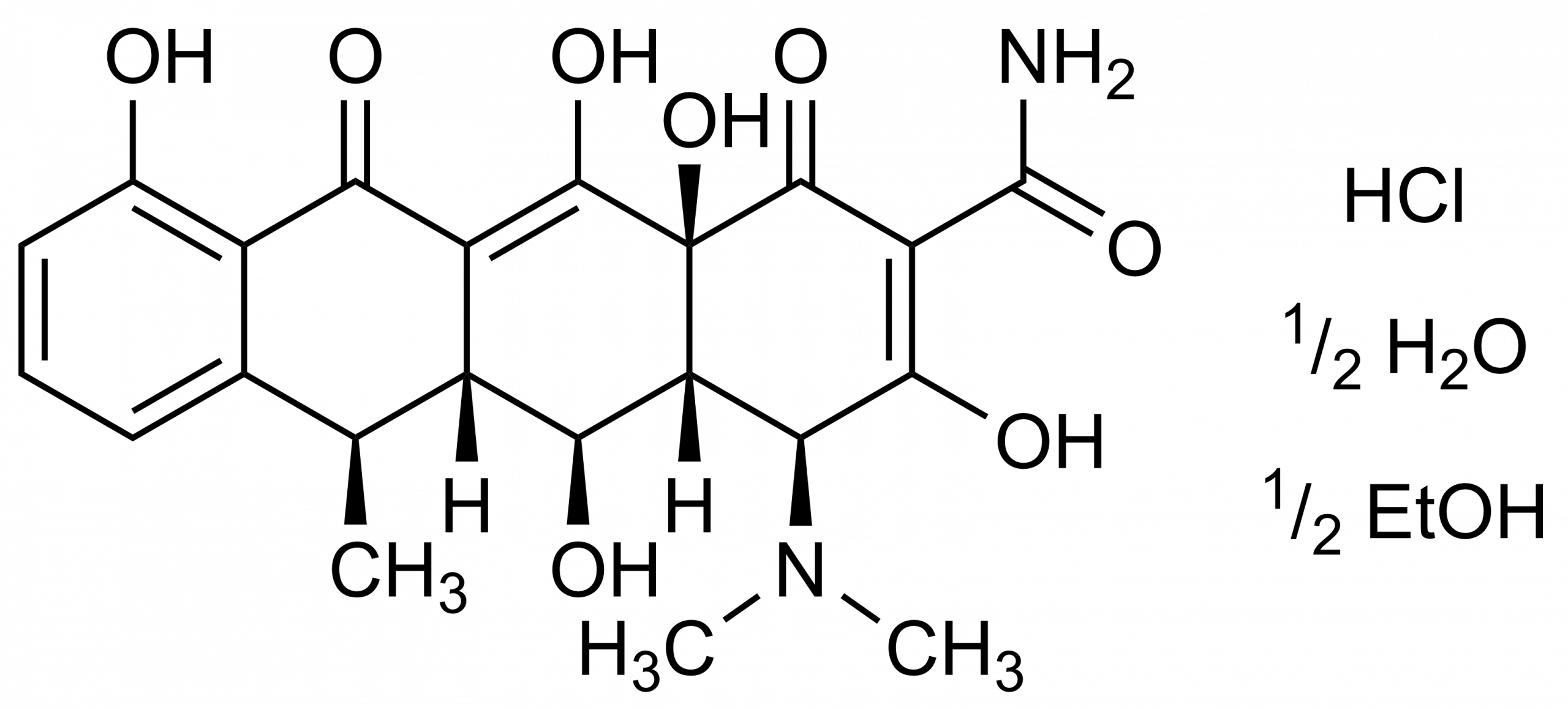 Doxycycline hyclate Reference Standard Structure Image (CAS 24390-14-5) Doxycycline hyclate molecular structure reference standard (CAS 24390-14-5) for LC-MS/MS and GC-MS quantification