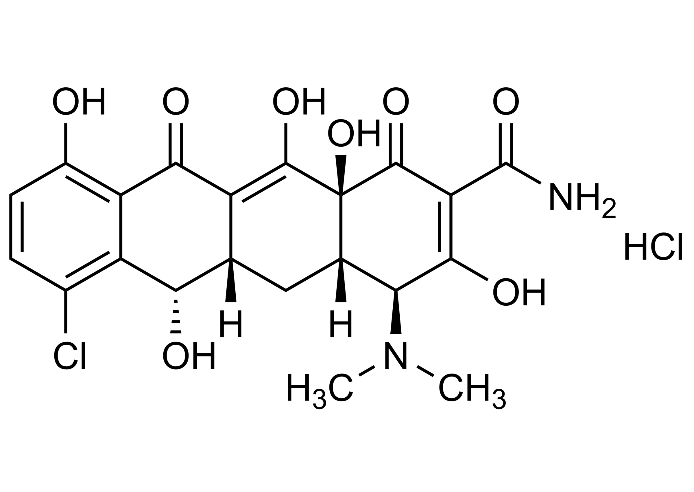Demeclocycline hydrochloride reference standard molecular structure (CAS 64-73-3)