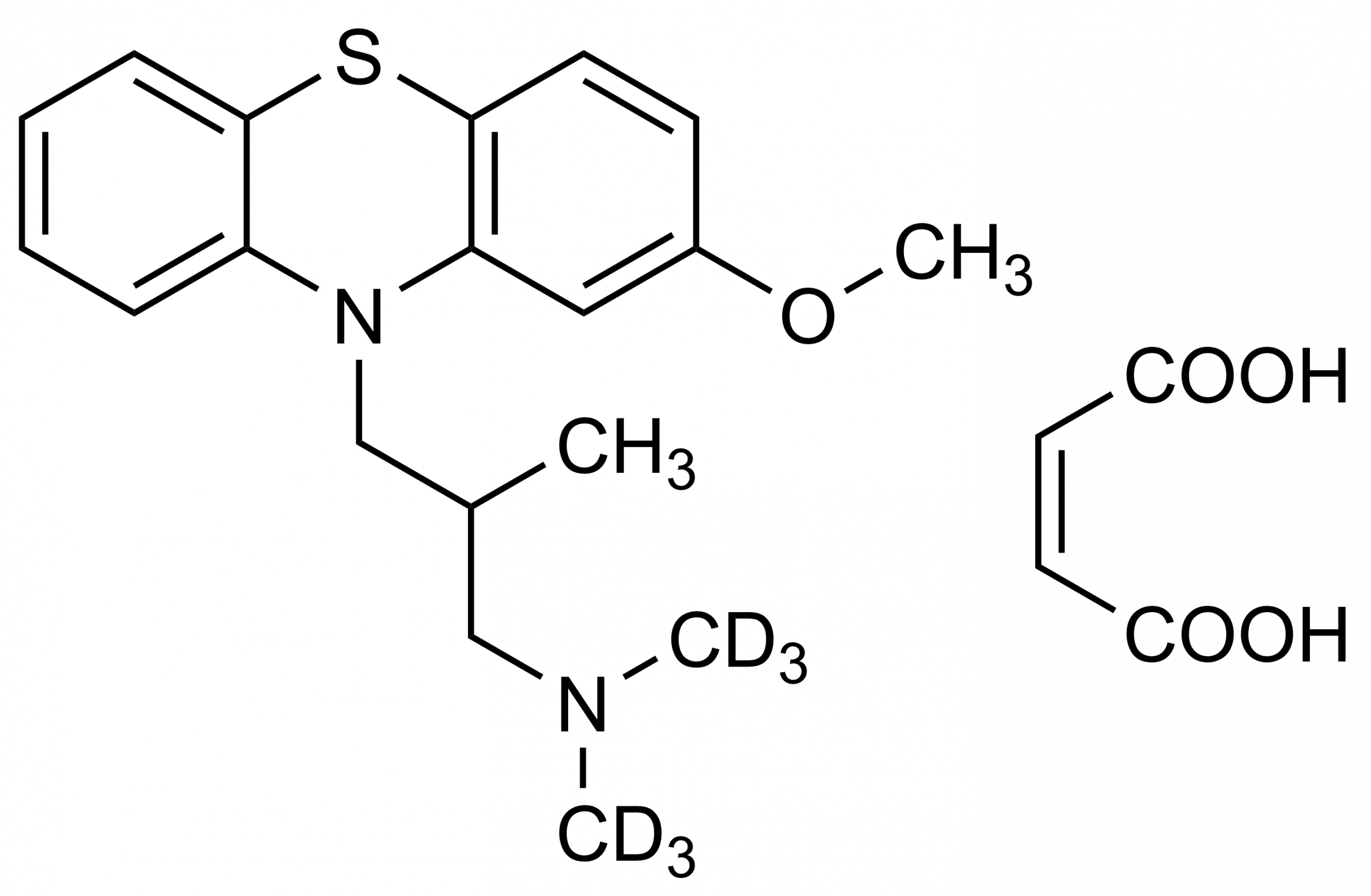 Levomepromazine D6 maleate Reference Standard Structure Molecular structure of Levomepromazine D6 maleate reference standard for LC-MS/MS and GC-MS