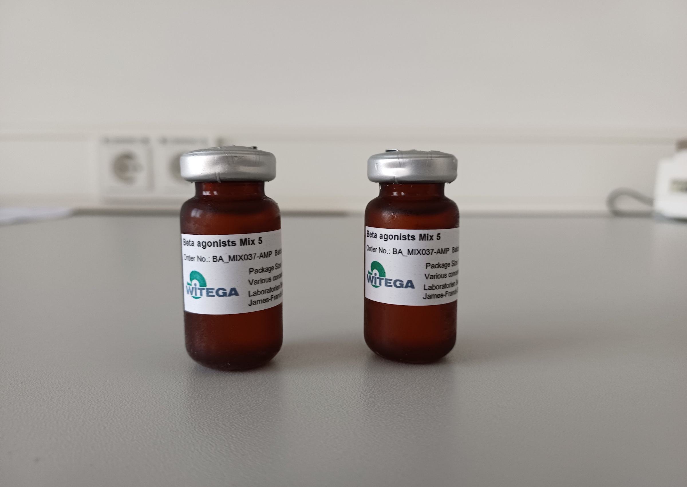 Beta agonists Mix 5 analytical reference standard solution in laboratory vial for chromatography and mass spectrometry analysis