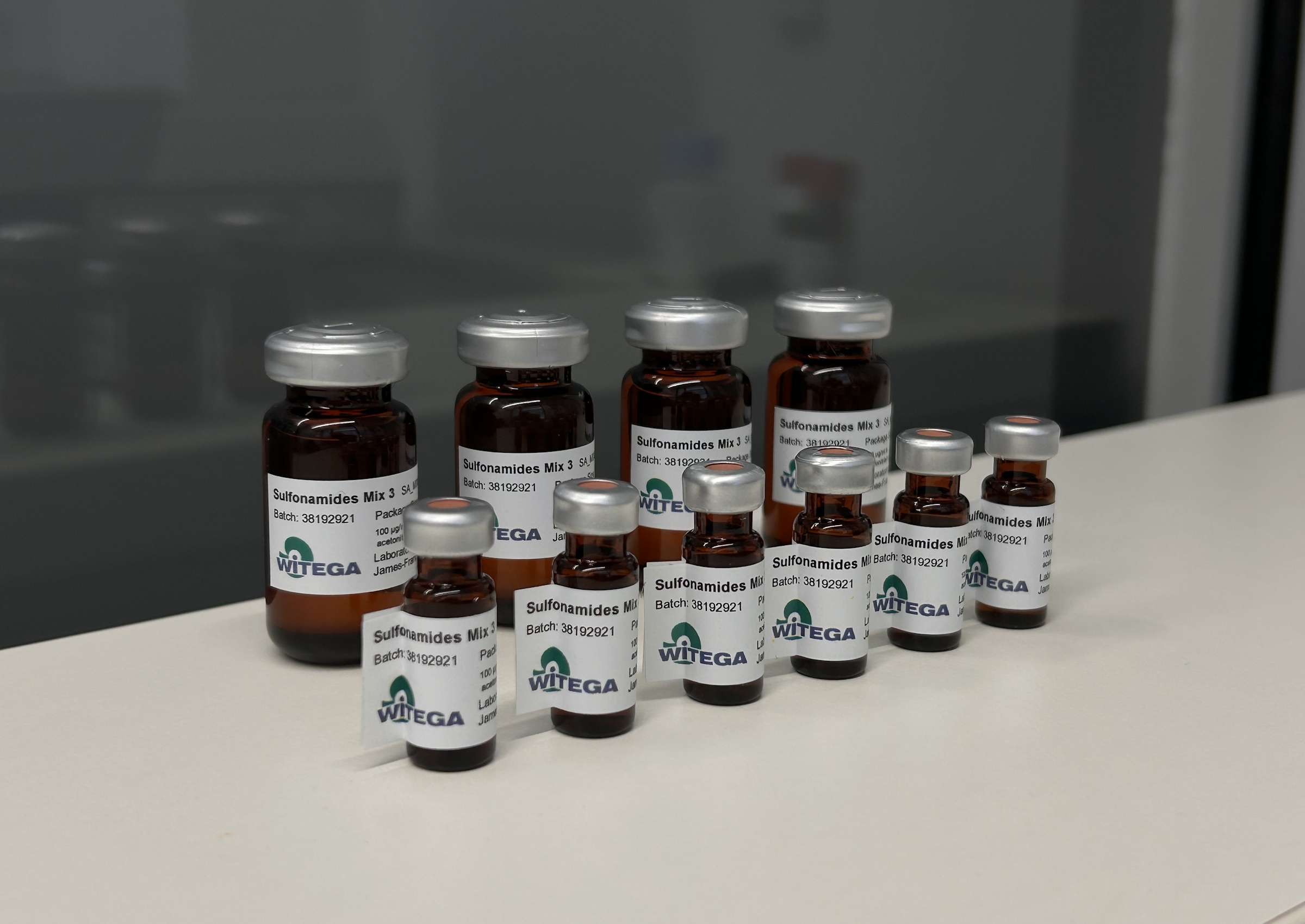 Sulfonamides Mix 3 analytical reference standard solution in laboratory vial for chromatography and mass spectrometry analysis
